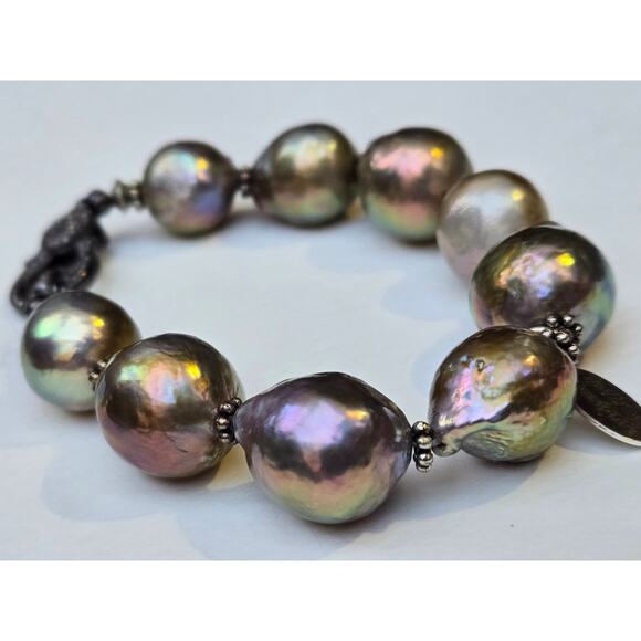GORGEOUS Suzy T Designs Freshwater Pearl, Sterling w/Diamond Chip Clasp Bracelet - Picture 7 of 7